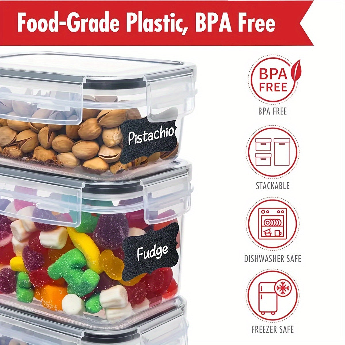 Set of Sealed Kitchen Storage Containers in Various Sizes, Free from BPA, Designed for Organizing Items Like Pasta, Snacks, Sugar, And Grains, Ensuring for longer Freshness