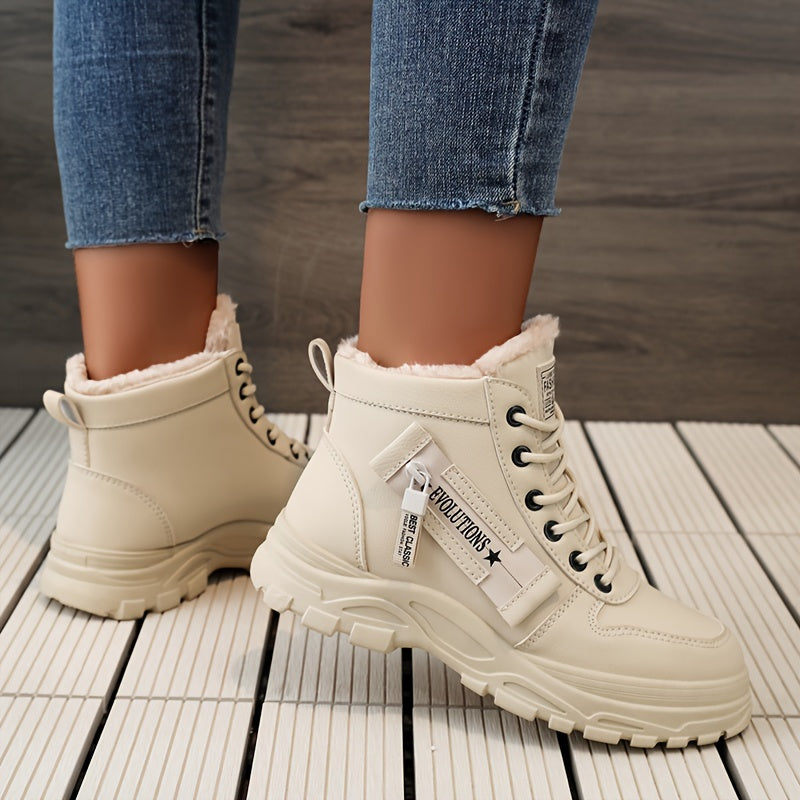 Damen-Winterstiefel mit hohem Schaft – Warm gefütterte Stiefeletten mit dicker Sohle, Schnürung, lässiger Stil, perfekt für Komfort bei kaltem Wetter, Winterstiefel