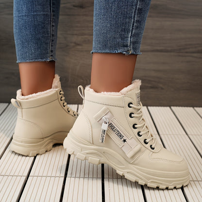 Damen-Winterstiefel mit hohem Schaft – Warm gefütterte Stiefeletten mit dicker Sohle, Schnürung, lässiger Stil, perfekt für Komfort bei kaltem Wetter, Winterstiefel
