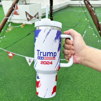 1pc, US Flag Tumbler With Lid And Straw, 40oz Stainless Steel Thermal Water Bottle With Handle, Portable Drinking Cups, For Car, Home, Office, Summer Drinkware, Travel Accessories, Home Kitchen Items, 2024 Birthday Gifts