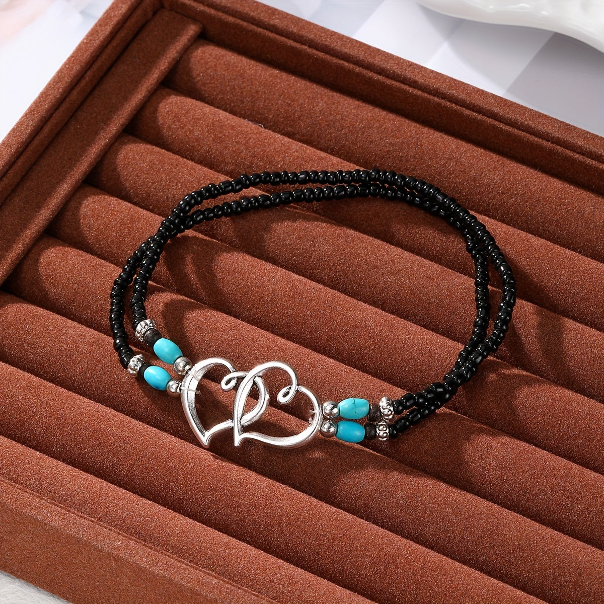 3 Pcs Shimmering Heartfelt Multicolor Beaded Anklet Set - Fashion Delicate Hollow Double Heart Design With Mini Seed Beads, Adjustable Elastic Boho Chic Anklets, Women Anklets, Surf Anklet, A Charm For Everyday Wear And Vacat