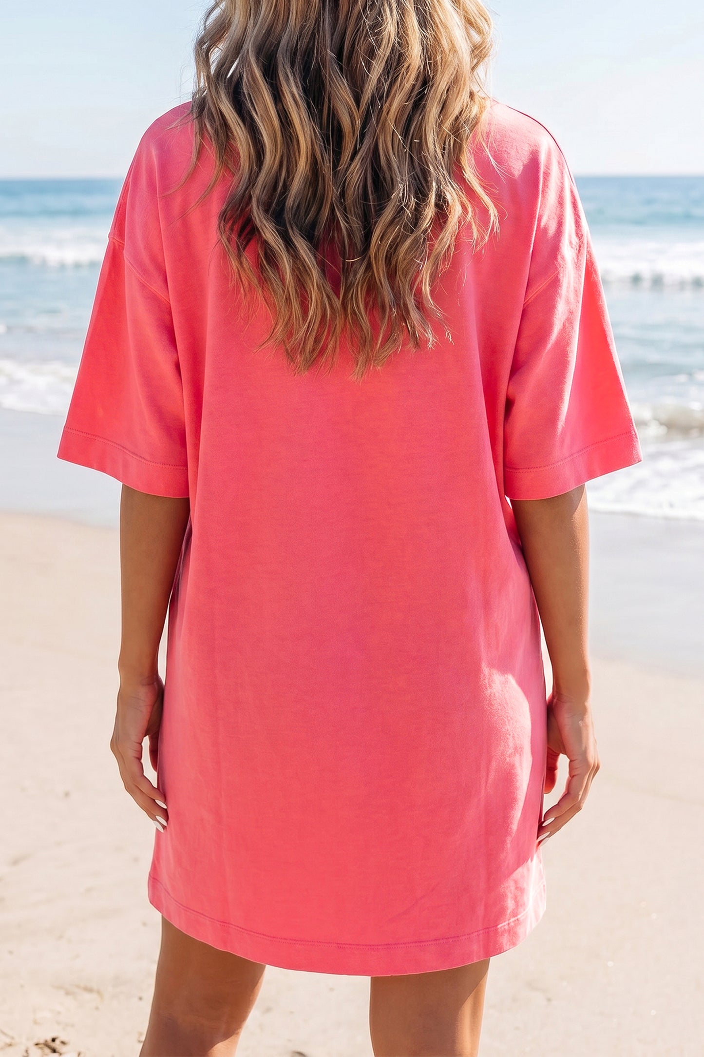 Light Blue Drop Shoulder Loose Casual T Shirt Mini Dress