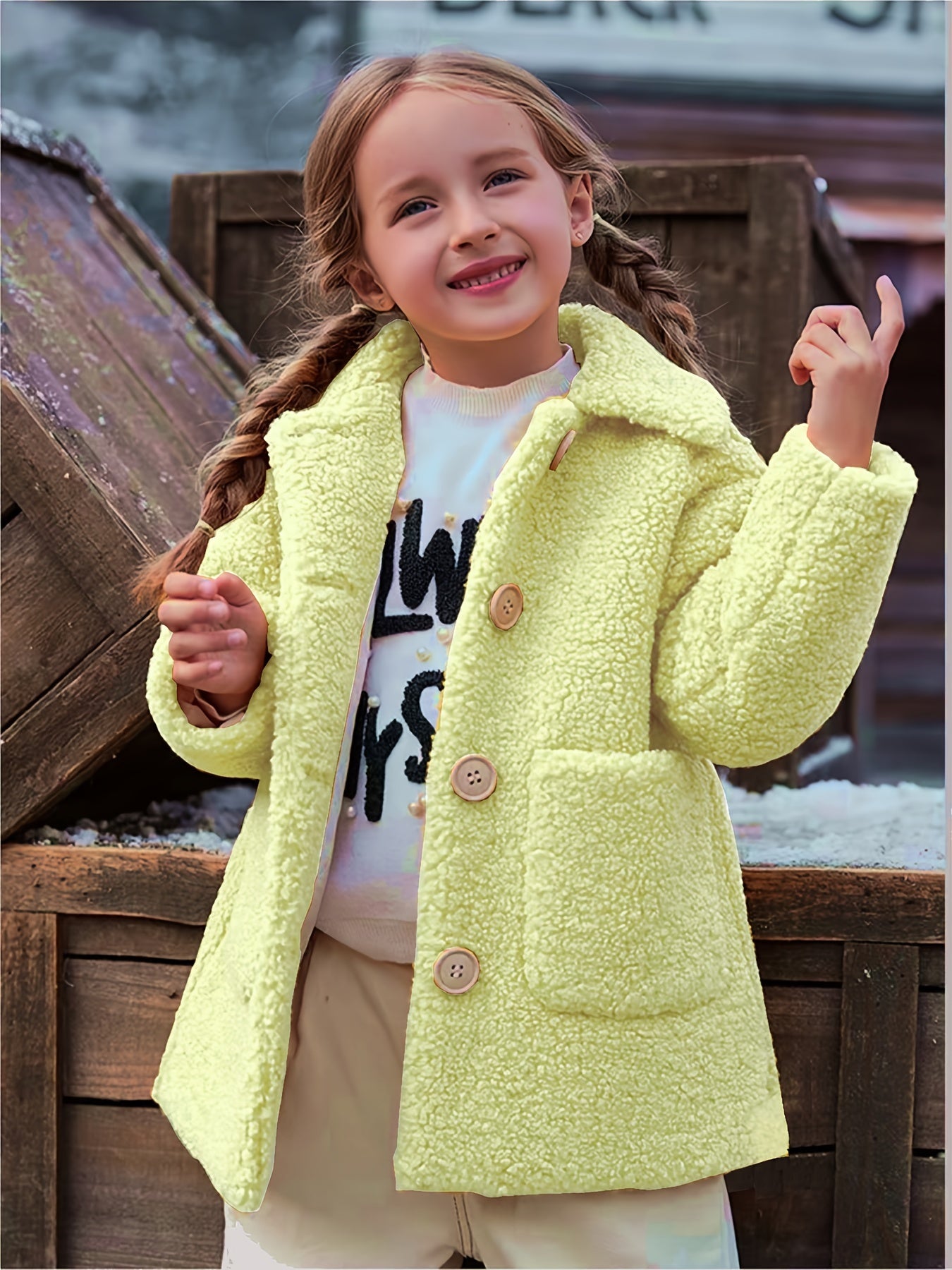 Mädchen-Lammfelljacke | JOMAKE Koreanischer Stil, Reverskragen, zweifarbig, warmer Windbreaker mit Taschen, Futter, Knopfverschluss, lange Ärmel für den Winter