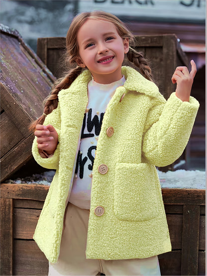 Mädchen-Lammfelljacke | JOMAKE Koreanischer Stil, Reverskragen, zweifarbig, warmer Windbreaker mit Taschen, Futter, Knopfverschluss, lange Ärmel für den Winter