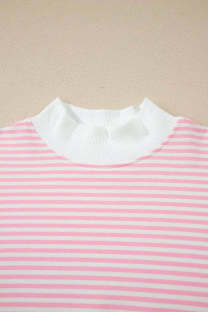 Pink Stripe Oversize Mock Neck Sweatshirt and Shorts Set