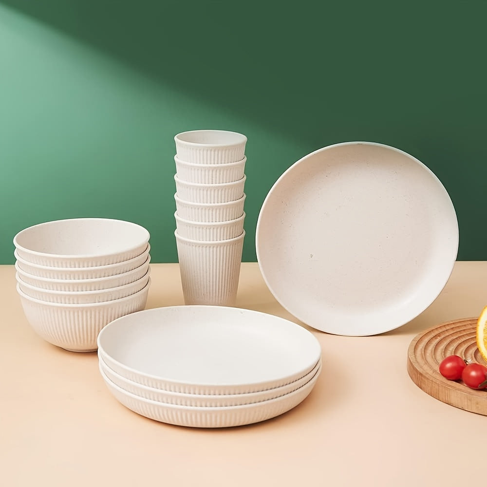 18/6pcs Unbreakable Plastic Dinnerware Set, Round, Polka Dots, Lightweight and Dishwasher Safe, Colorful, with Plants Theme, for Dorm, Kitchen, Camping, RV, and Party