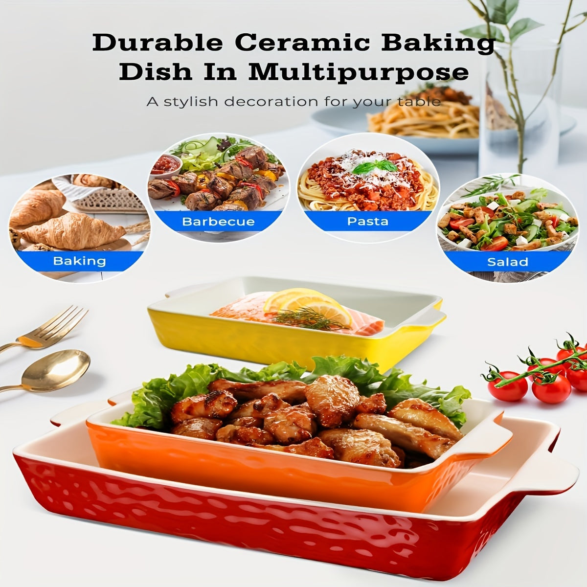 3Pack Ceramic Baking Dish for Oven Large Casserole Baking Dish with Handles Packaging Upgrade Nonstick Ceramic Bakeware for Cooking, Beautiful Color Ceramic Baking Dish Set