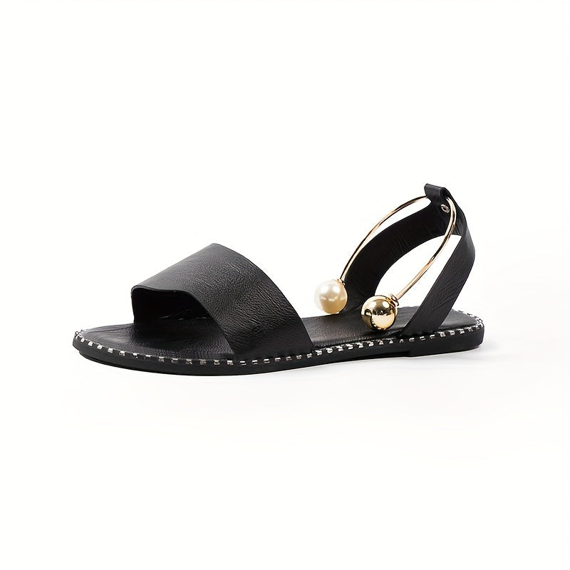 Sandales plates pour femmes, chaussures de plage à perles unies, mules à bride arrière pour la Fête du Roi