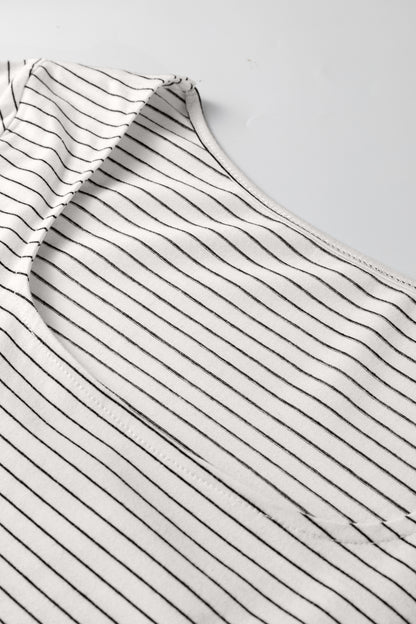 White Stripe Square Neck Long Sleeve Top