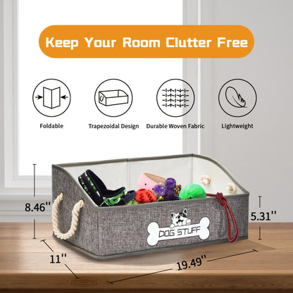 Collapsible Fabric Dog Toy Box And Storage Bin with Handle - Trapezoid Basket Chest Organizer for Pet Toys, Blankets And Accessories
