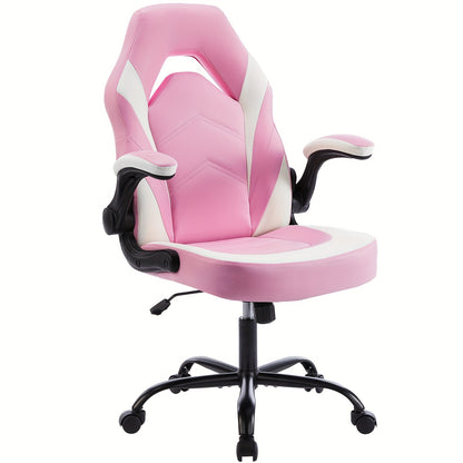 Gaming Chair, PU Leather Computer Gaming Chair, Ergonomic Home Office Desk Executive Chair, Height Adjustable Chair, Swivel Task PU Leather Racing Chair with Flip-up Armrest for Adults, Men, Girls, Gamer