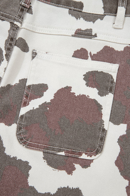 Brown Cow Spots Printed Multi Pocketed Jeans