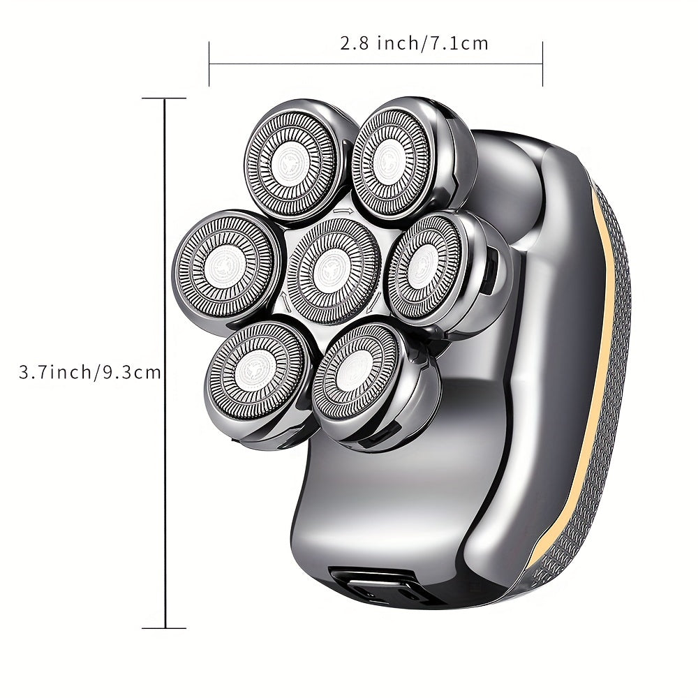 Men'S Electric Head Shaver Razor - Rechargeable Cordless Hair Shaving Razors for Bald Man 6in 1 Wet Dry Beard Trimmer Body Hair Cutting Clipper Grooming Kit 7 Rotary Heads (Gray), USB Charging, Lithium Battery, 6-in-1 Multi-F