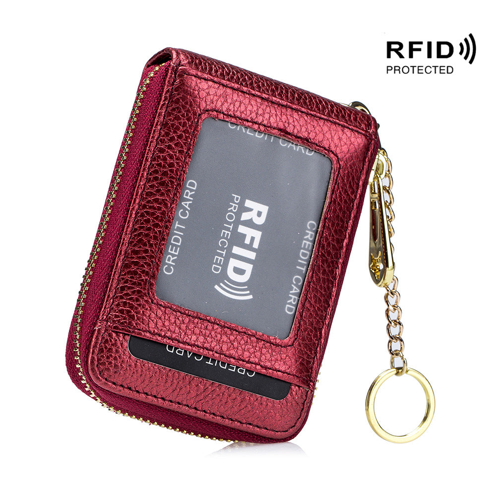 [Porte-cartes RFID] Porte-cartes RFID décontracté, portefeuille multi-compartiments - Étui à cartes zippé simple