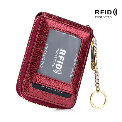 [Porte-cartes RFID] Porte-cartes RFID décontracté, portefeuille multi-compartiments - Étui à cartes zippé simple