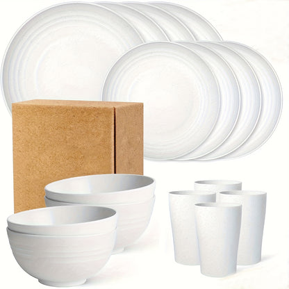 Premium Family Outdoor Dinnerware Set - 16 Unbreakable Pieces, Microwave - and Dishwasher - Safe, Black Set with 8 Plates, 4 Bowls and 4 Cups