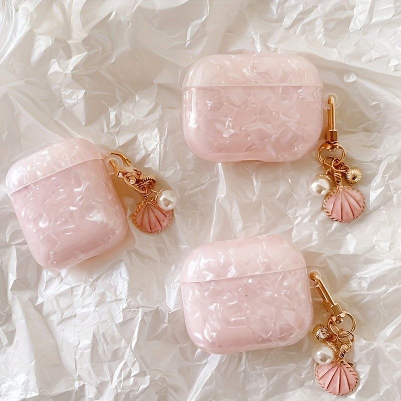 Schutzhülle mit rosa Muschelmuster – inklusive Muschelanhänger, robuste Schutzhülle für AirPods Pro 2. Generation, AirPods 1/2 und AirPods 3
