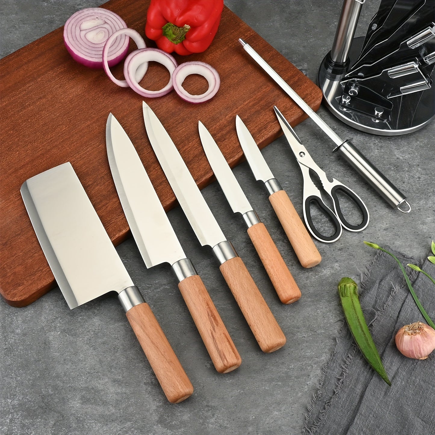 8-piece set of outdoor minimalist knives, stainless steel kitchen and home kitchen knives, cutting vegetables, meat, and fruits set