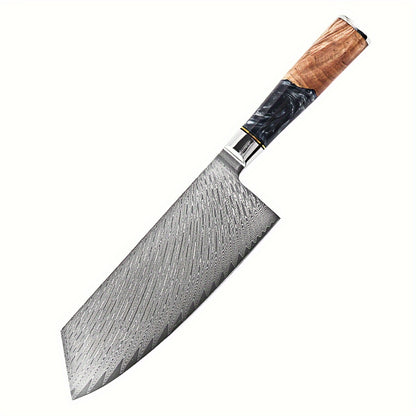 Damascus Steel Black Resin Handle Kitchen Knives. Chef's Knife, Bread Knife, Meat Cutter, Multipurpose Knife, Paring Knife, Paring Knife. Light And Easy To Use, Easy To Clean, Simple And Generous. Good Kitchen Help