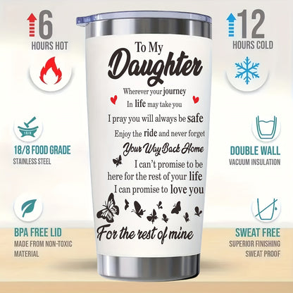 1pc, Personalized "To My Daughter" Insulated Stainless Steel Water Bottle - 20oz, Keeps Drinks Hot/Cold, Durable, Leak-Proof, BPA-Free, Summer/Winter Drinkware, Outdoor Travel Accessory, Unique Valentine's Day Gift for Girls