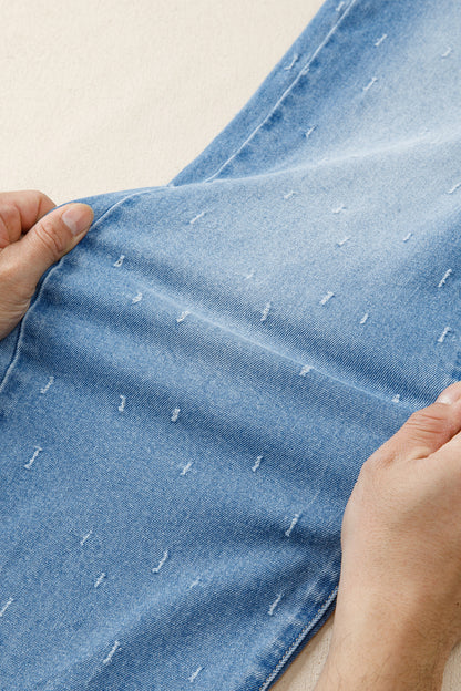 Mist Blue Distressed Detail Tummy Control Raw Hem Jeans