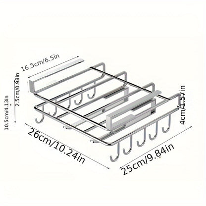 Stainless Steel No-Drill Kitchen Storage Rack for Hanging Under Cabinets, with a Board Holder, Paper Towel Holder, And Pot Lid Organizer