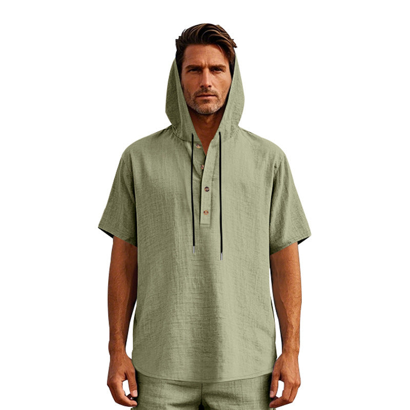 European And American Linen Short-sleeved Men's T-shirt Simple