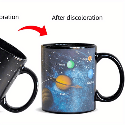 1pc Solar System Odyssey Heat-Sensitive Mug - A Color-Changing Cosmic Journey with Every Sip - Durable Ceramic Water Cup for Space Lovers, Perfect Summer to Winter Drinkware Gift