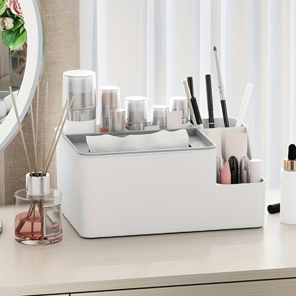 Multi-Purpose Desktop Organizer with Flip Lid - Plastic Wipes Dispenser, Tissue Box Holder for Office, Bedroom, Bathroom & Kitchen Storage