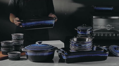 3pcs Bakeware Set, Ceramic Baking Dish Set, Rectangular Casserole Dish Set, Lasagna Pan, Baking Pans Set for Cooking, Cake Dinner, Kitchen, 9 X 13 Inches, Reactive Glaze 3pcs (Nebula Blue) KOOV