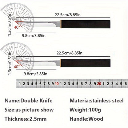 2pcs/set Premium Double Blade Stainless Steel Kitchen Knives - Sharp Cutting Edge, Ergonomic Black Wood Handle, Easy Meat Cleaving, Durable and Rust-Resistant, Perfect for Home and Professional Chefs