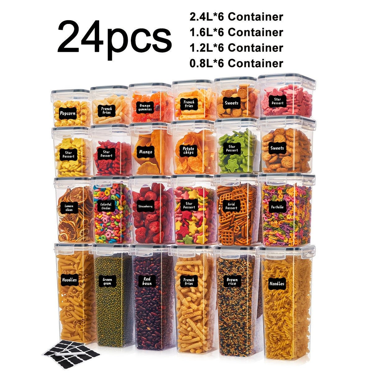 Set of Sealed Kitchen Storage Containers in Various Sizes, Free from BPA, Designed for Organizing Items Like Pasta, Snacks, Sugar, And Grains, Ensuring for longer Freshness