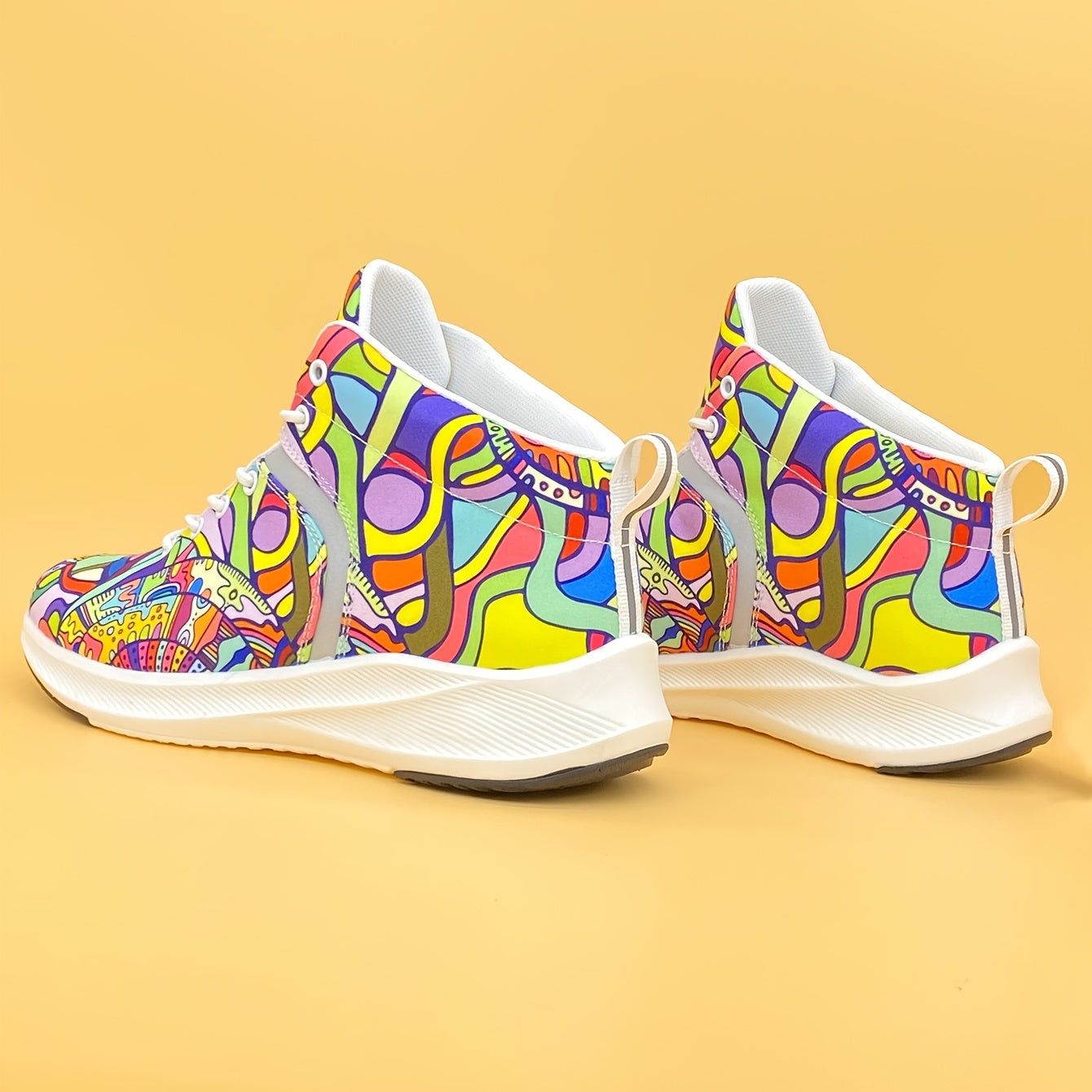 [Reflektierende Sneaker] Leichte, reflektierende Damen-Sneaker mit handbemaltem Cartoon-Print | Schnürschuhe für den Alltag mit weichem Obermaterial aus Stoff und EVA-/Gummisohle – perfekt für den Winter.