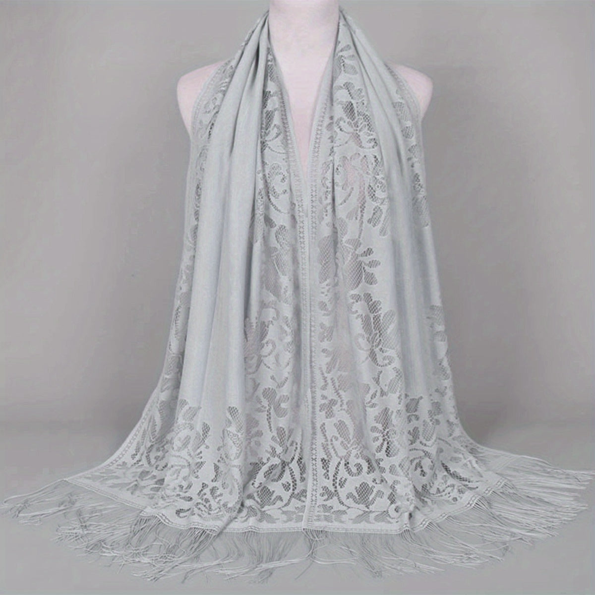 [Schal aus floraler Spitze mit Quasten] Damen-Schal aus floraler Spitze mit Quasten, weicher Netzstoff mit Fransen, Brautschal für Hochzeits- und Abendkleider