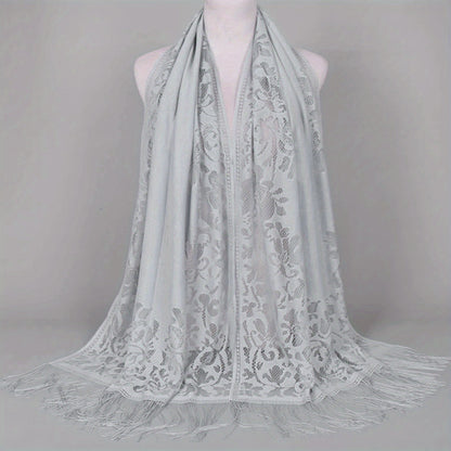 [Schal aus floraler Spitze mit Quasten] Damen-Schal aus floraler Spitze mit Quasten, weicher Netzstoff mit Fransen, Brautschal für Hochzeits- und Abendkleider