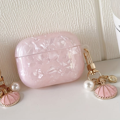 Schutzhülle mit rosa Muschelmuster – inklusive Muschelanhänger, robuste Schutzhülle für AirPods Pro 2. Generation, AirPods 1/2 und AirPods 3