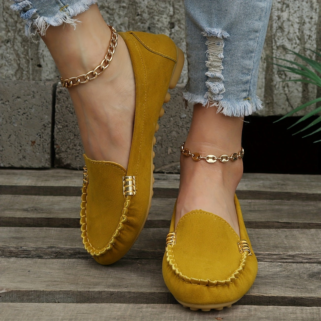 Mocassins confortables à bout rond | Chaussures unies à enfiler pour femmes