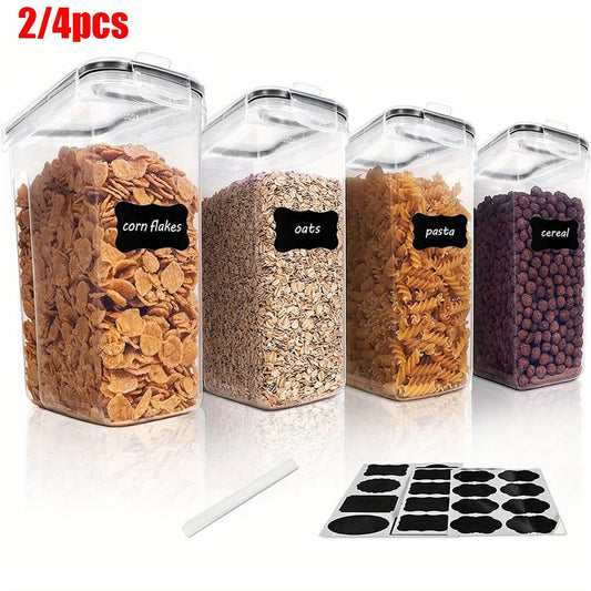 BPA-freie, luftdichte Kunststoff-Vorratsdosen, 2er-/4er-Pack, 2,5 l/88 oz, 4-teiliges Set mit Etiketten, stapelbar und platzsparend, spülmaschinenfest, schwarz, für Müsli, Snacks, Zucker, Küchenorganisation, Müslispender, moderne Küche