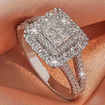 [Large Multi Row Rings] White Synthetic Zirconia Large Multi Row Rings | Stylish Couples Jewelry, Wedding Gifts, Holiday Accessories, Elegant Plated Luxury Statement Rings