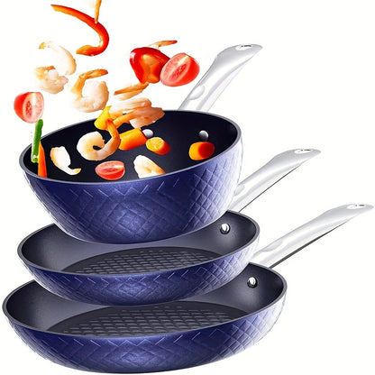 1set Kitchen Cookware Sets, Nonstick Ceramic Blue 1.2 Quart Pot Saucepan With Lid, 8 Inch Small Frying Pan And 9.5 Hard Anodized Frying Skillet Pan, Induction Nonstick Ceramic Flying Cooking Pan Stock Pot