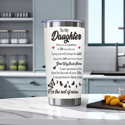 1pc, Personalized "To My Daughter" Insulated Stainless Steel Water Bottle - 20oz, Keeps Drinks Hot/Cold, Durable, Leak-Proof, BPA-Free, Summer/Winter Drinkware, Outdoor Travel Accessory, Unique Valentine's Day Gift for Girls