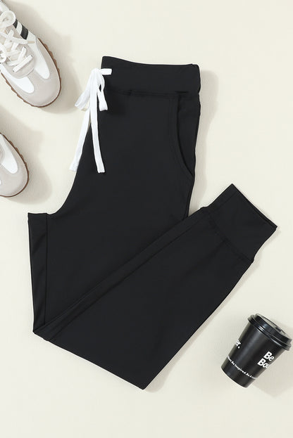 Black Drawstring Elastic Waistband Pocketed Joggers