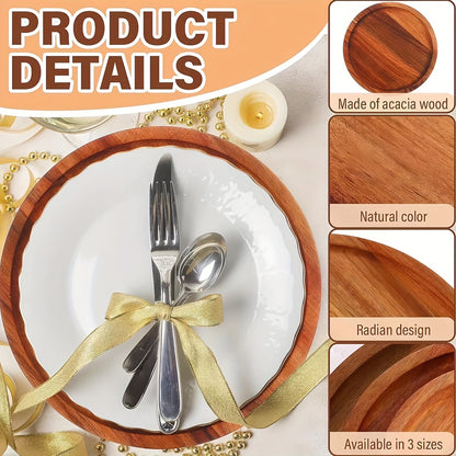 1pc Acacia Wood Plate, Round Wooden Serving Tray For Snacks, Fruits, Desserts, Rustic Dinnerware, Kitchen And Dining Accessories, Table Decors