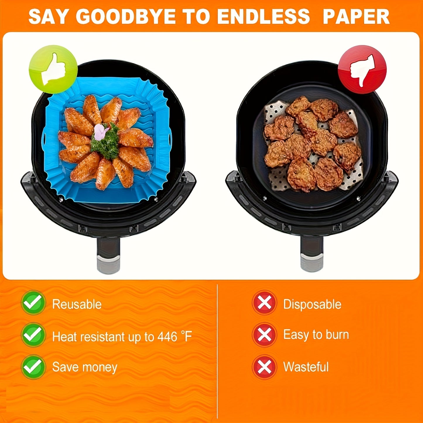 2pcs Square/rotundity Silicone Air Fryer Liner -8 Inches Reusable Air Fryer- Air Fryer Accessories - Air Fryer Insert for 4 to 7 QT Ovens And Microwave Accessories (red+blue), Air Fryer Oven Accessories, Chefman Air Fryer Acc