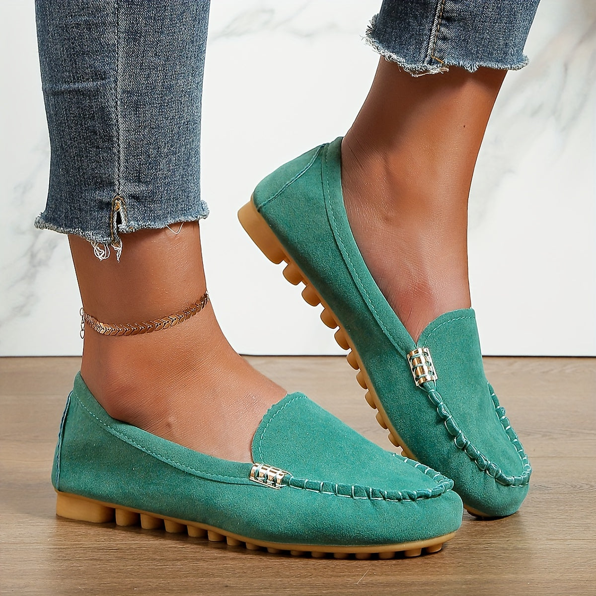 Mocassins confortables à bout rond | Chaussures unies à enfiler pour femmes
