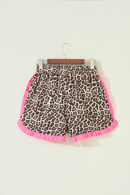 Pink Stripe Contrast Ruffle Trim Shorts