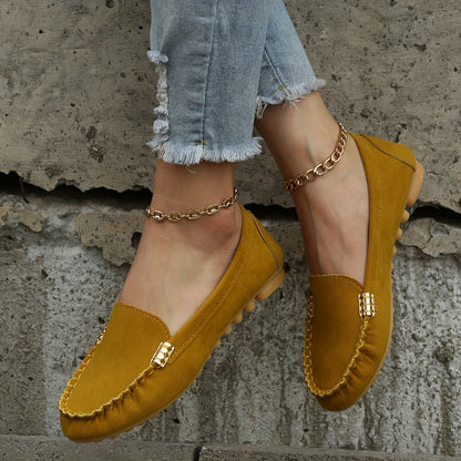 Mocassins confortables à bout rond | Chaussures unies à enfiler pour femmes