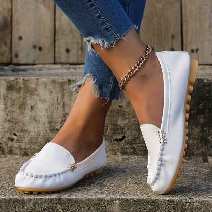 Mocassins confortables à bout rond | Chaussures unies à enfiler pour femmes