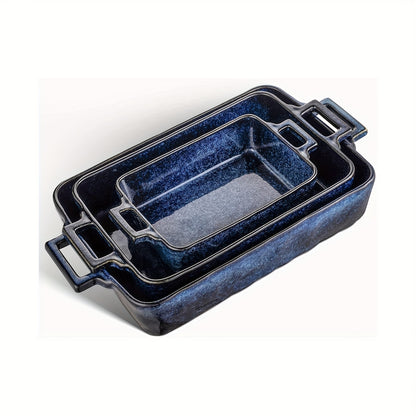 Vicrays 7-Piece Kitchen Bakeware Set, Soup Crocks for French Onion Soup, Porcelain Rectangular Baking Dish for Cooking, Kitchen, Cake Dinner, Microwave and Oven Safe (Blue)