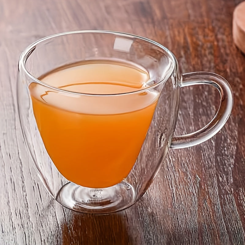 1PC 180ml Peach Heart Cup - Double Layer High Borosilicate Glass Insulated, Handle, Stamped, Whiskey Vodka Juice Water Tea Mug, Perfect for Valentine's Day, Wedding, Anniversary Gift, Summer Winter Drinkware